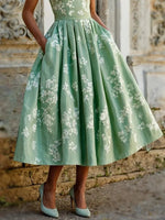Leonie Off-Shoulder Linen Midi Dress with Floral Print