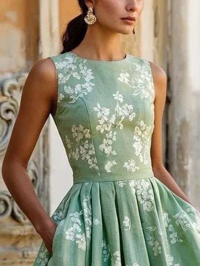 Leonie Off-Shoulder Linen Midi Dress with Floral Print