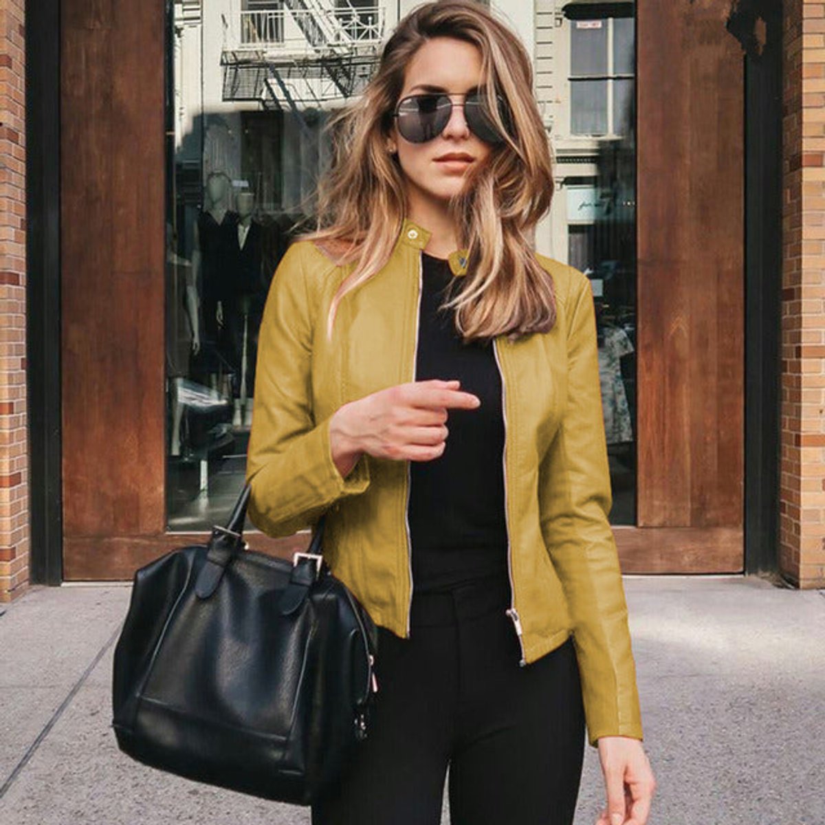Sophie Slim-Fit Faux Leather Biker Jacket