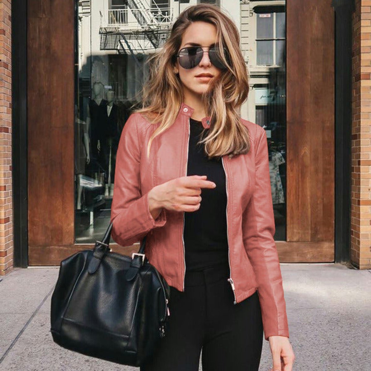 Sophie Slim-Fit Faux Leather Biker Jacket