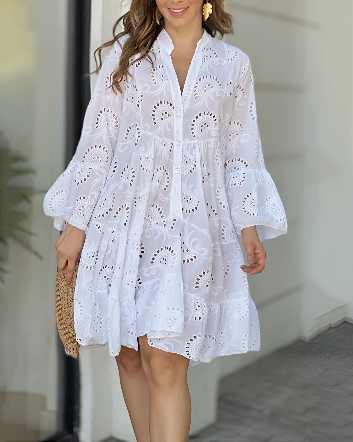 Hannah Long-Sleeve Embroidered Shirt Dress