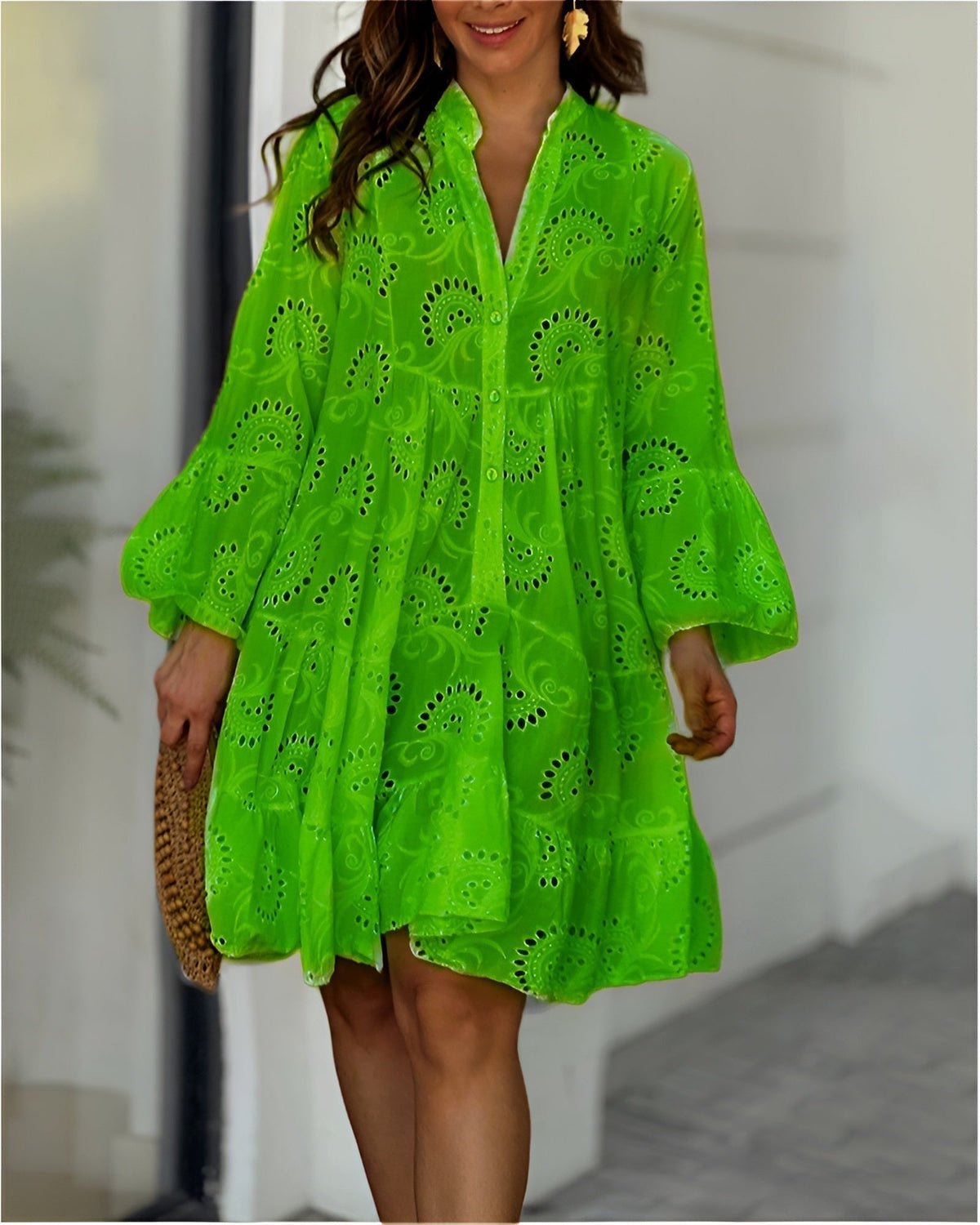 Hannah Long-Sleeve Embroidered Shirt Dress