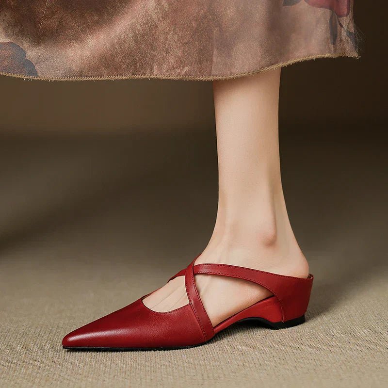 Mia Leather Crisscross Strap Heeled Mules