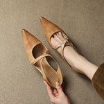 Mia Leather Crisscross Strap Heeled Mules