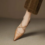 Mia Leather Crisscross Strap Heeled Mules