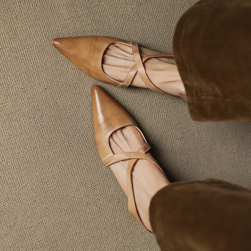 Mia Leather Crisscross Strap Heeled Mules