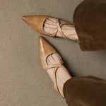 Mia Leather Crisscross Strap Heeled Mules