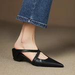 Mia Leather Crisscross Strap Heeled Mules