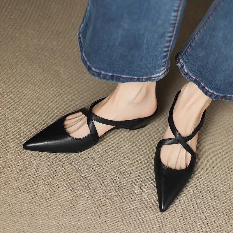 Mia Leather Crisscross Strap Heeled Mules