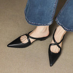 Mia Leather Crisscross Strap Heeled Mules