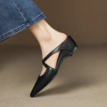 Mia Leather Crisscross Strap Heeled Mules