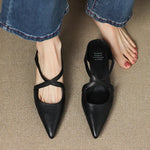 Mia Leather Crisscross Strap Heeled Mules
