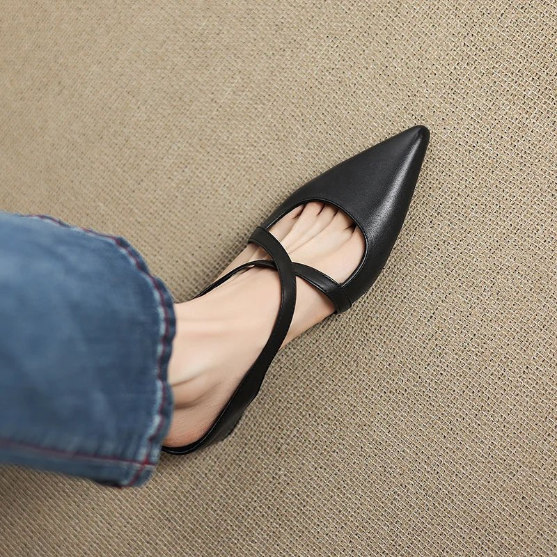 Mia Leather Crisscross Strap Heeled Mules