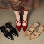 Mia Leather Crisscross Strap Heeled Mules