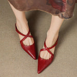 Mia Leather Crisscross Strap Heeled Mules