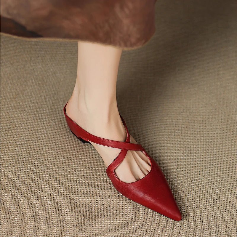 Mia Leather Crisscross Strap Heeled Mules