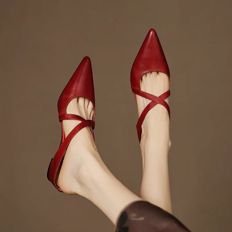 Mia Leather Crisscross Strap Heeled Mules