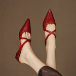 Mia Leather Crisscross Strap Heeled Mules