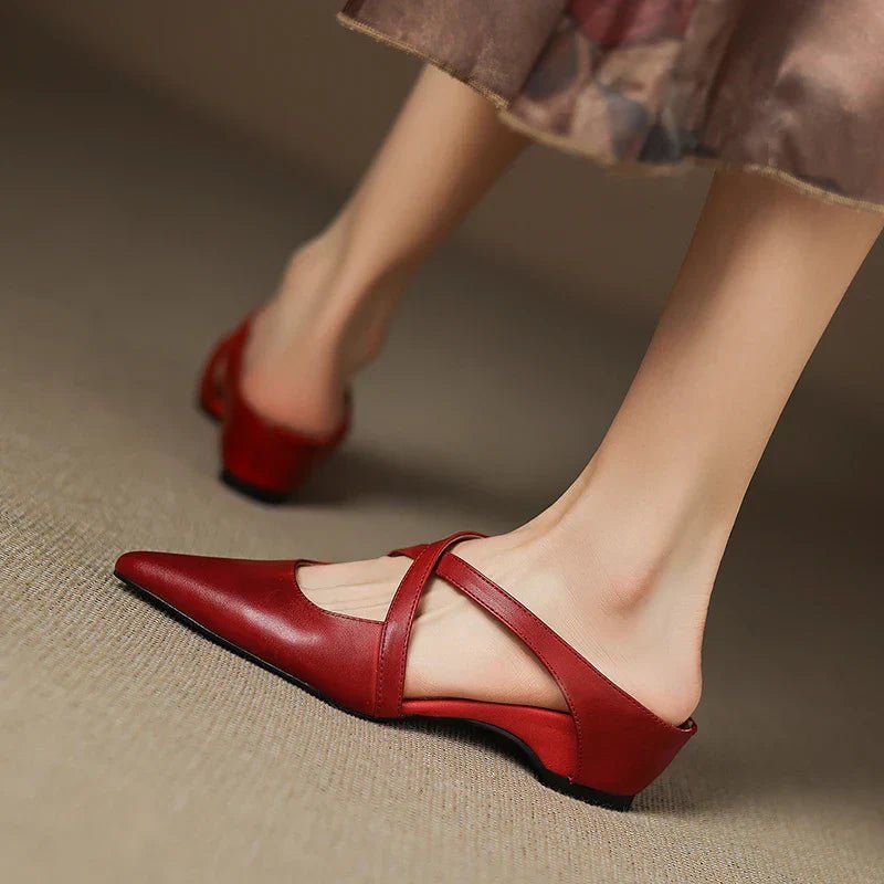 Mia Leather Crisscross Strap Heeled Mules