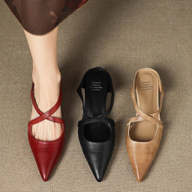 Mia Leather Crisscross Strap Heeled Mules