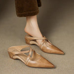 Mia Leather Crisscross Strap Heeled Mules
