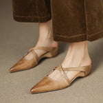 Mia Leather Crisscross Strap Heeled Mules
