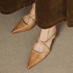 Mia Leather Crisscross Strap Heeled Mules