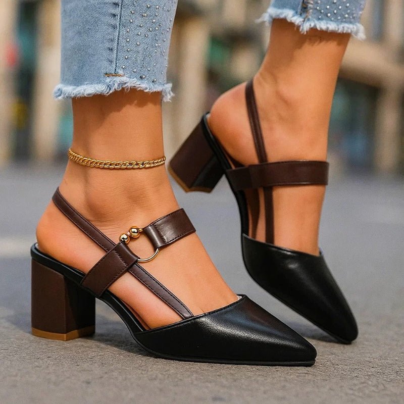 Nora Pointed Toe T-Strap Block Heel Pumps