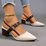 Nora Pointed Toe T-Strap Block Heel Pumps