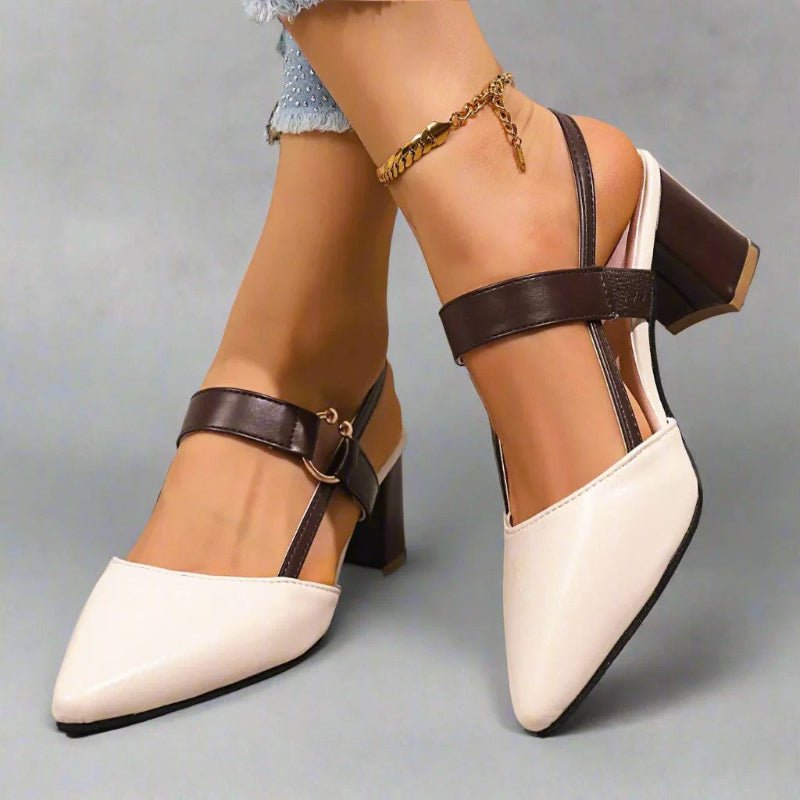 Nora Pointed Toe T-Strap Block Heel Pumps