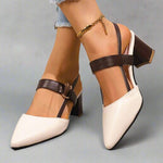 Nora Pointed Toe T-Strap Block Heel Pumps