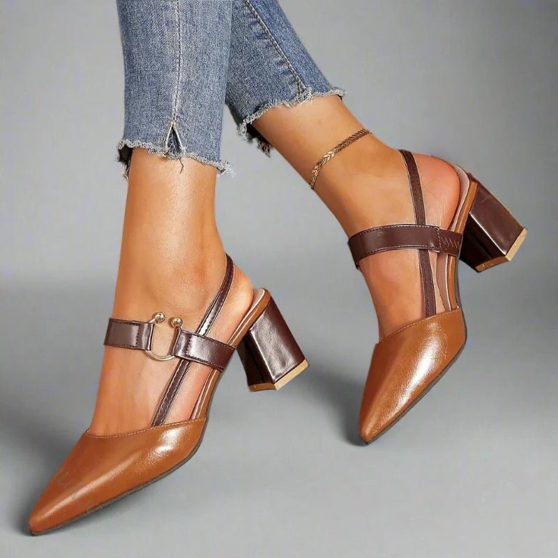 Nora Pointed Toe T-Strap Block Heel Pumps