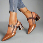 Nora Pointed Toe T-Strap Block Heel Pumps