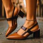 Nora Pointed Toe T-Strap Block Heel Pumps