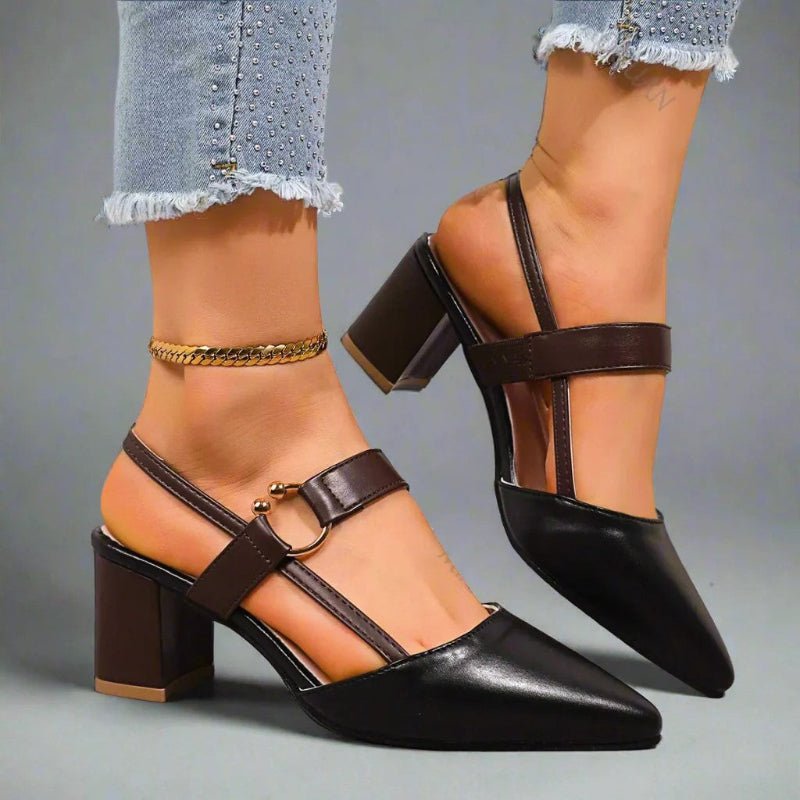 Nora Pointed Toe T-Strap Block Heel Pumps