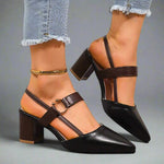 Nora Pointed Toe T-Strap Block Heel Pumps