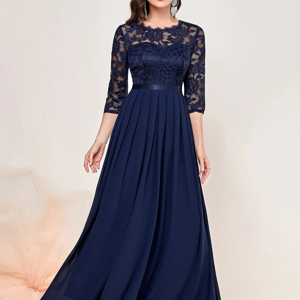 Katharina Lace Chiffon Maxi Evening Dress