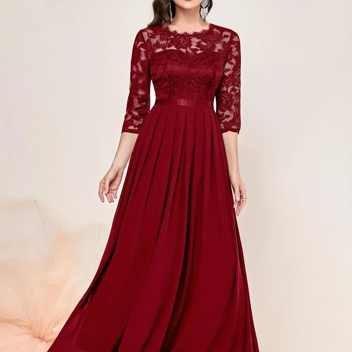 Katharina Lace Chiffon Maxi Evening Dress