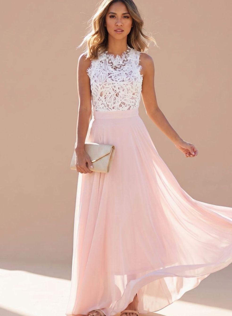 Nora Lace Chiffon Maxi Evening Dress