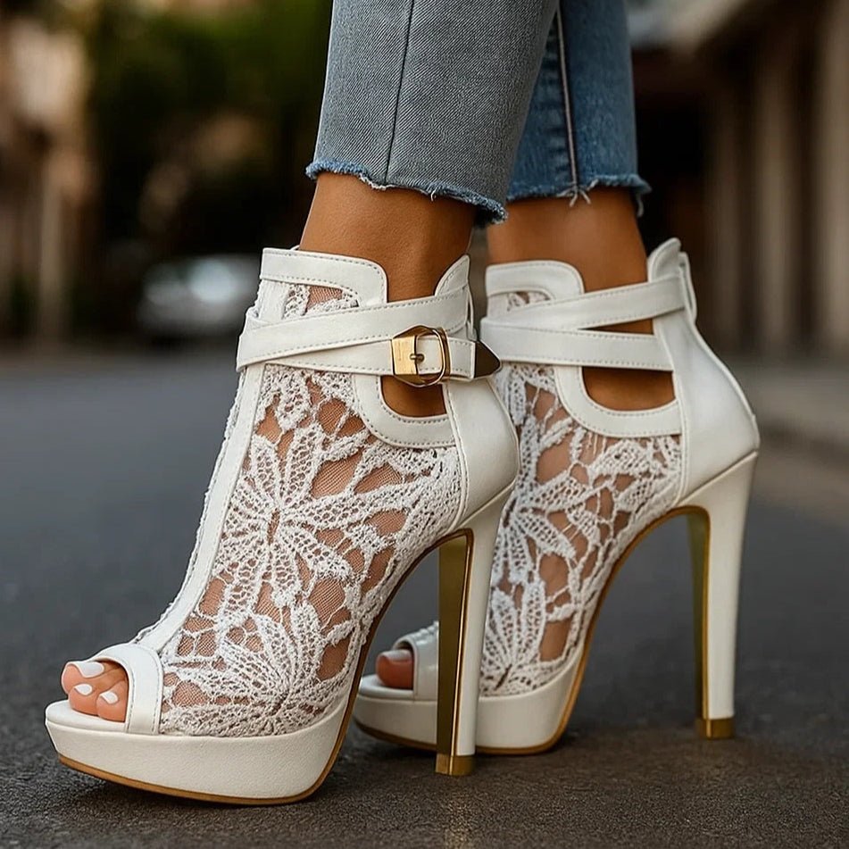 Greta Lace Peep Toe Stiletto Ankle Boots