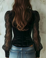 Elfriede Lace Velvet Bodice Button-Front Blouse