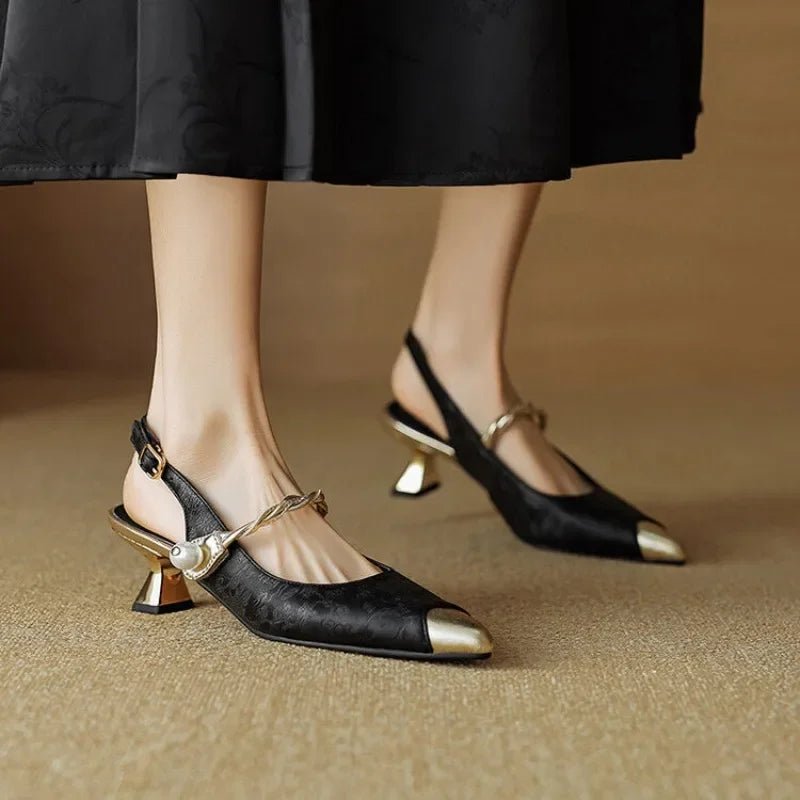 Amelie Jacquard Kitten Heel Slingback Pumps