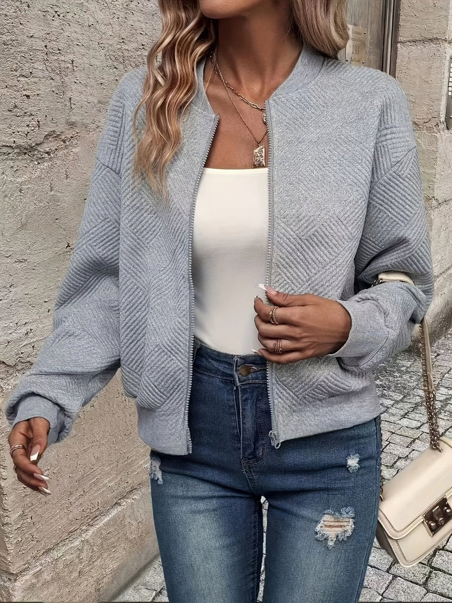 Annika Textured Zip-Up Bomber Jacket