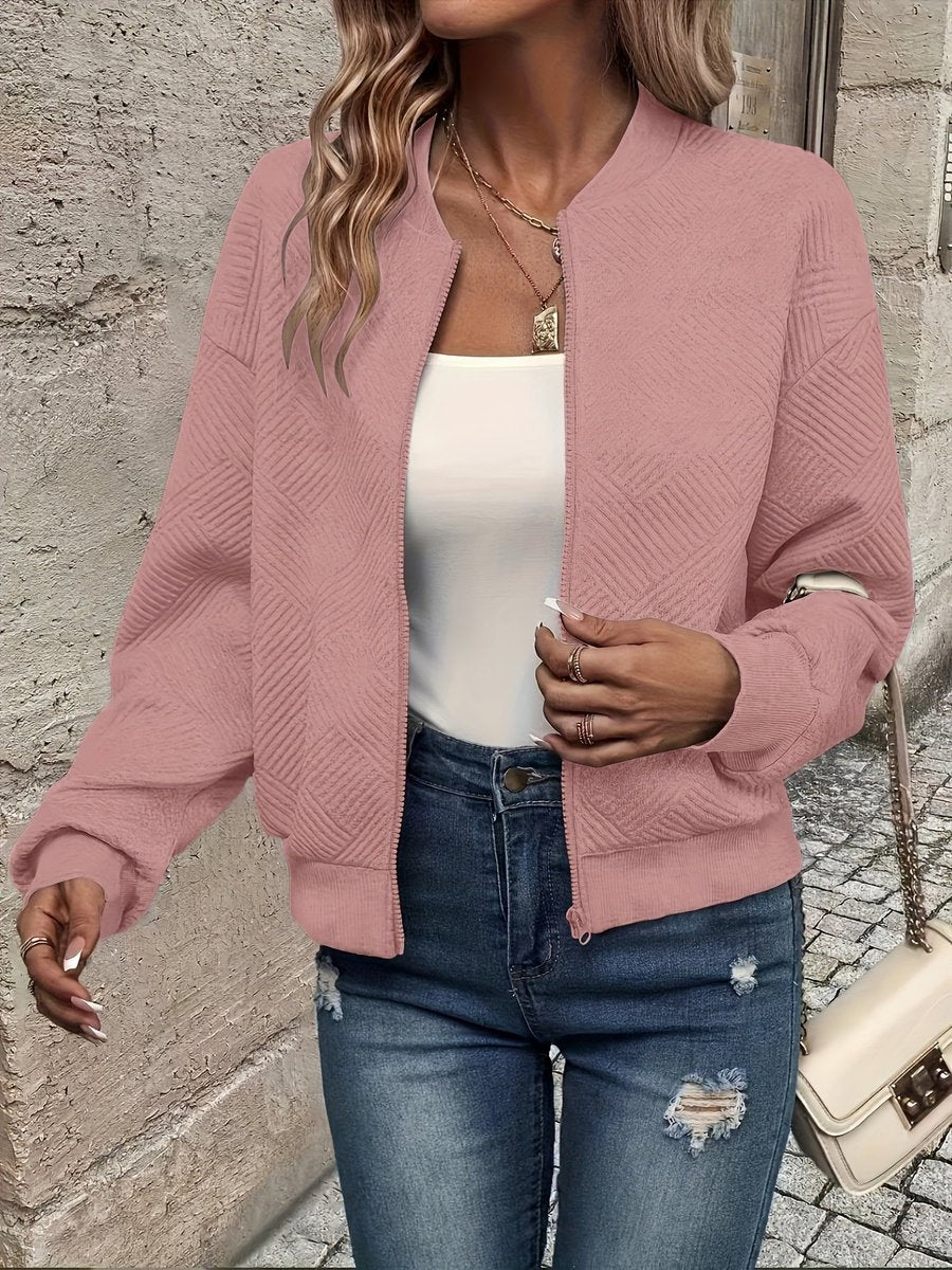 Annika Textured Zip-Up Bomber Jacket