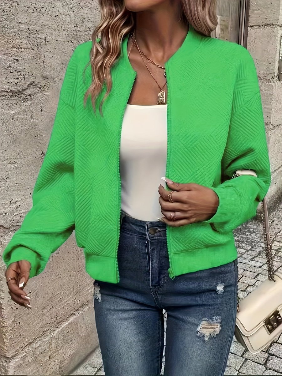 Annika Textured Zip-Up Bomber Jacket
