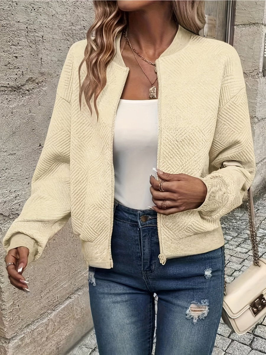 Annika Textured Zip-Up Bomber Jacket