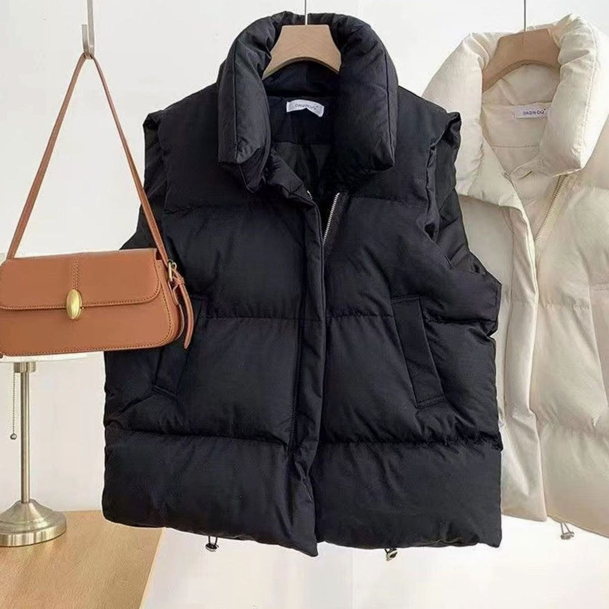 Annika Boxy Shawl-Collar Puffer Vest