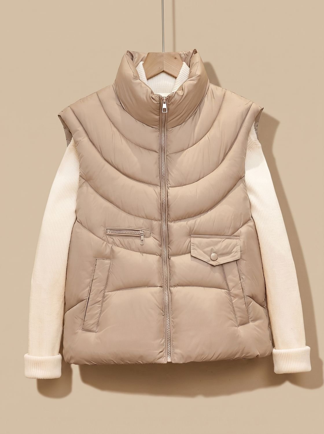 Greta Quilted Stand-Collar Utility Vest
