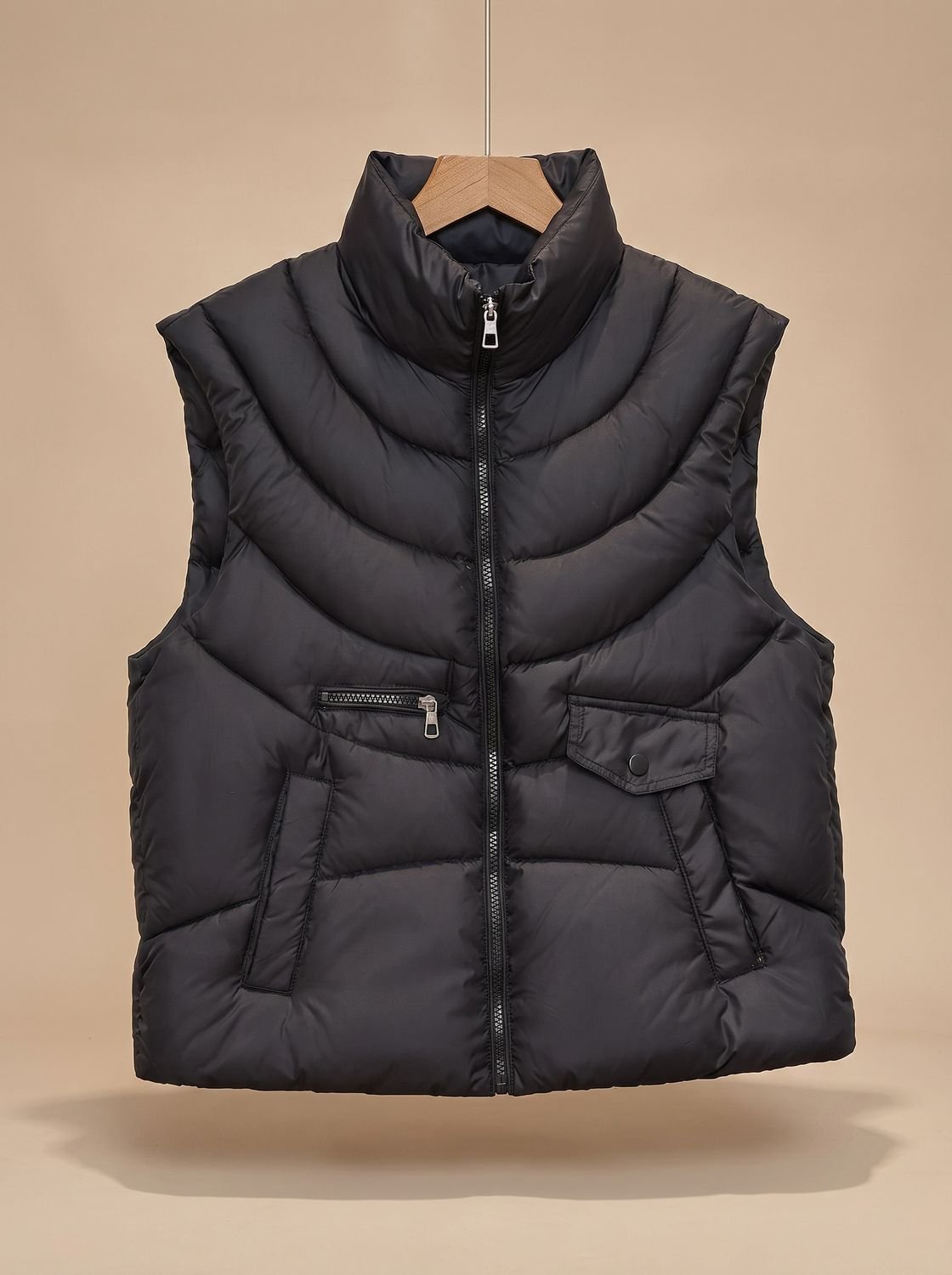 Greta Quilted Stand-Collar Utility Vest