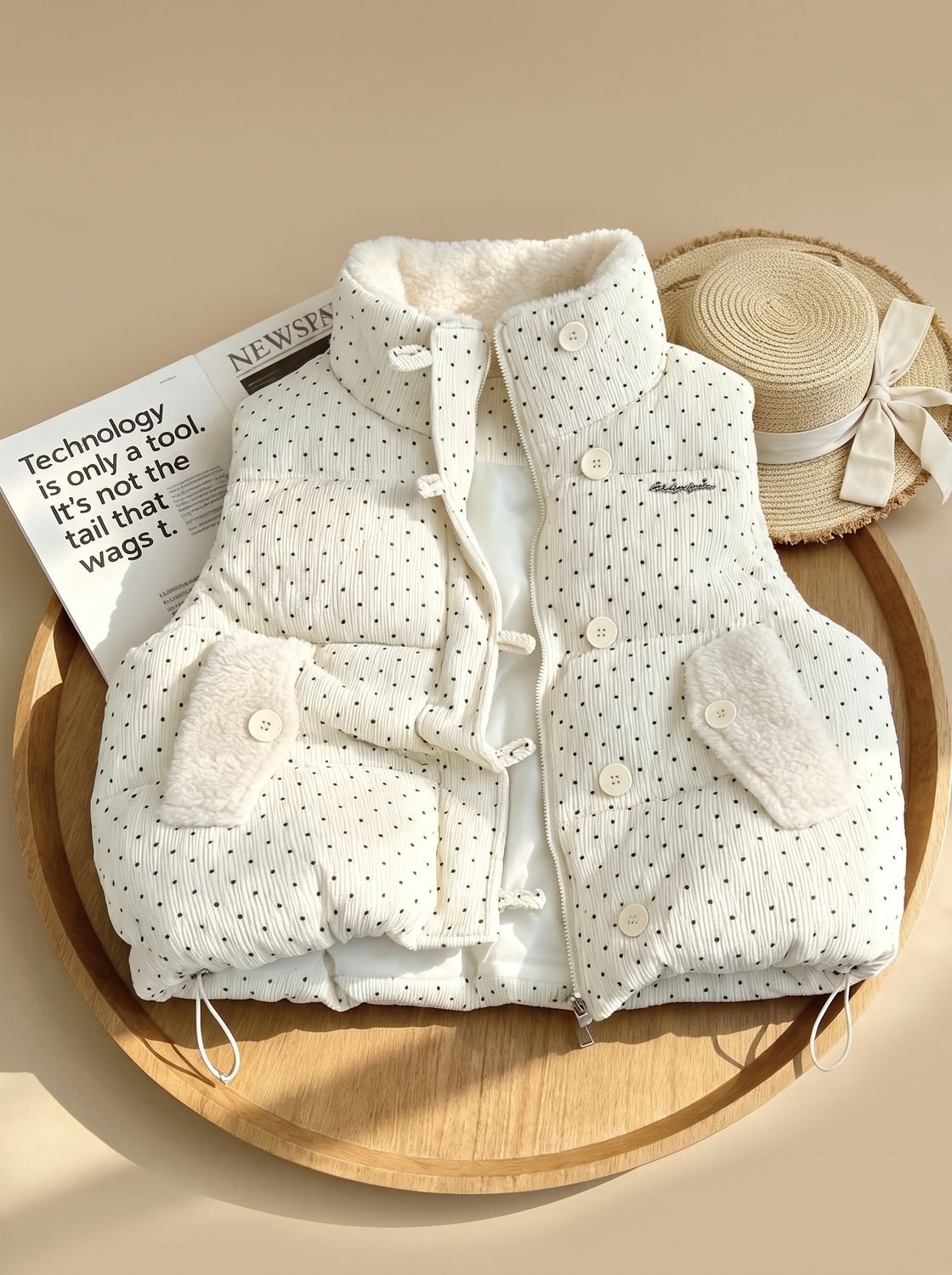 Marie Teddy-Lined Quilted Vest with Stand Collar